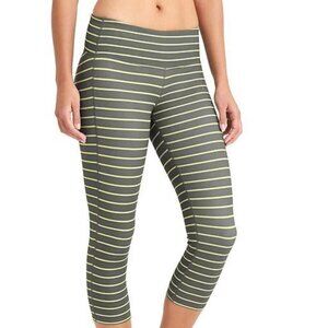 Athleta Charturanga Capri XS – Gray & Lime Green Stripes | Excellent Condition